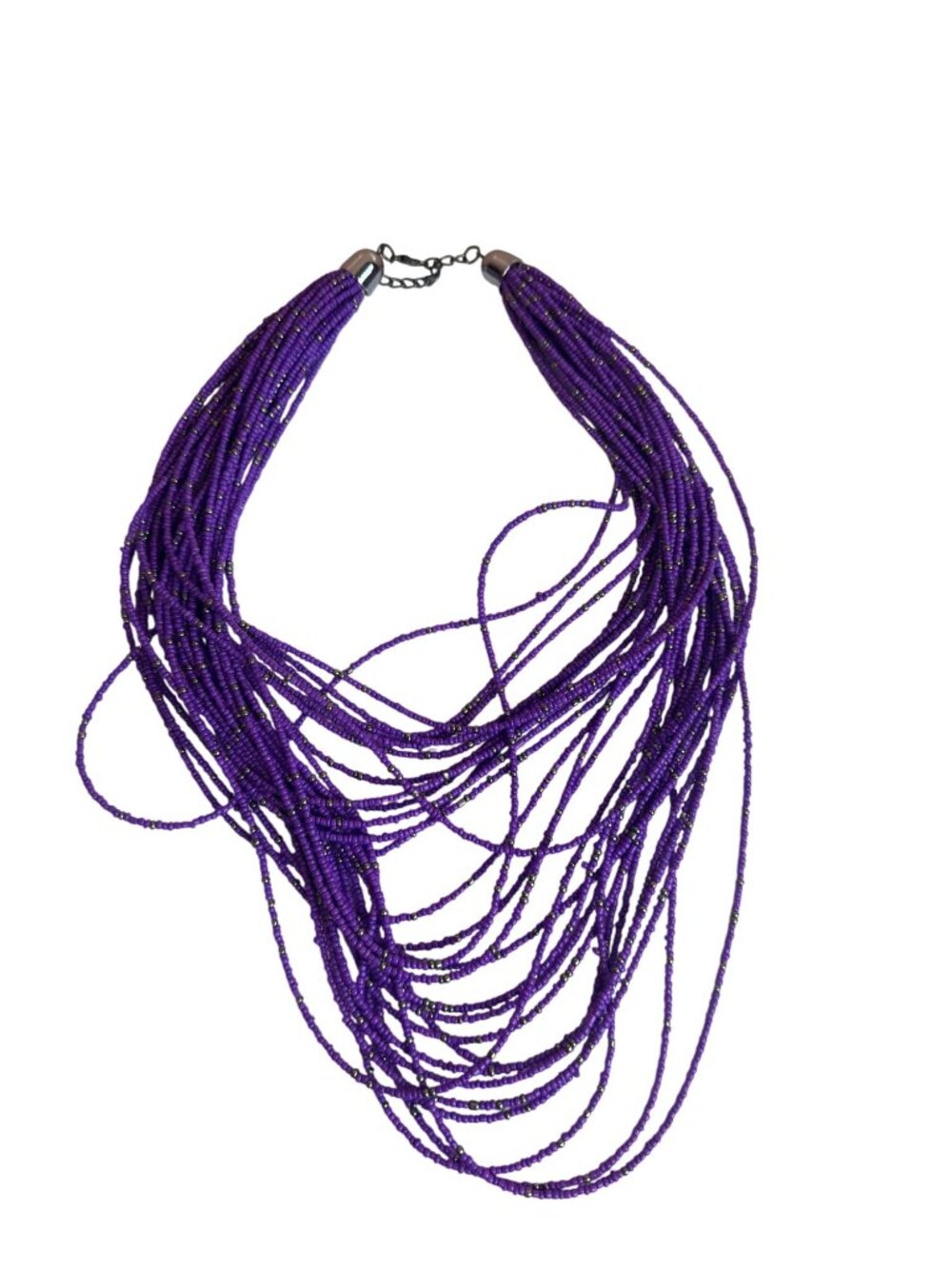 Purple Multistrand Seed Beaded Necklace Adjustable Seed Bead Statement Chunky